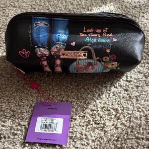 Nikky by Nikky Velvet Black Floral Pencil Case or Makeup Bag